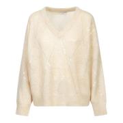 Brunello Cucinelli Beige Stickat Aw24 Beige, Dam