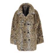 N21 Leopard Faux Fur Short Coat Brown, Dam