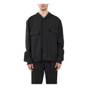 Costumein Overshirt i ren ull med dold knappslå fram Black, Herr