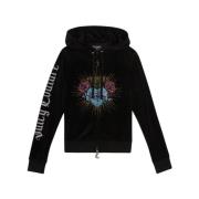 Juicy Couture Svart Sammet Dragkedja Hoodie med Gotiska Detaljer Black...