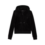 Juicy Couture Sammetshoodie med Slim Fit Black, Dam