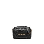 Moschino Svart Axelväska med Gyllene Detaljer Black, Dam