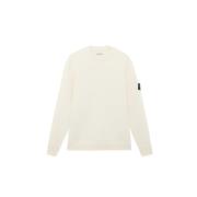 Stone Island Vit Lamull Crewneck Stickad Beige, Herr