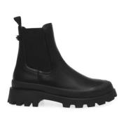 Steve Madden Svarta Ankelboots Läder Gummisula Black, Dam