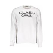 Cavalli Class Vit Bomullssweatshirt med Djrv Applikation White, Herr