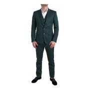 Dolce & Gabbana Grön Mönstrad Slim Fit Kostym Green, Herr