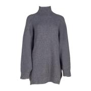 Liviana Conti Grå Boxy Mock Neck Cashmere Sweater Gray, Dam