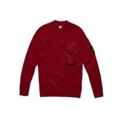 C.P. Company Röd Lamull Crew Neck Stickat Red, Herr