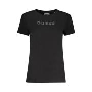 Guess Svart Bomull Kortärmad T-shirt med Strassdetaljer Black, Dam