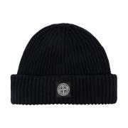 Stone Island Blå Ribbstickad Beanie med Logopatch Blue, Herr