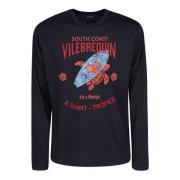 Vilebrequin Långärmad bomull T-shirt med tryck Blue, Herr