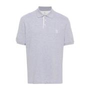 Brunello Cucinelli Melange Piqué Polo med Tryckt Logotyp Gray, Herr