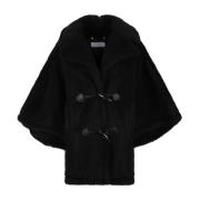 Max Mara Svart Teddy Tyg Cape Black, Dam