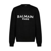 Balmain Svart Stickad Tröja med Logotyptryck Black, Herr