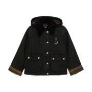 Barbour Svart Vaxad Bomull Jacka med Huva Black, Dam