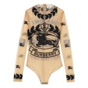 Burberry Tyll bodysuit med kontrastbroderier Beige, Dam