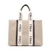 Chloé Vit Linne/Läder Toteväska Multicolor, Dam