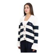 Tommy Jeans Sportig Ribbstickad Kofta Vit Blå Multicolor, Dam