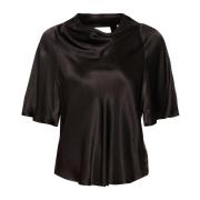 Soaked in Luxury Draperad Svart Blus Black, Dam