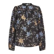 Sofie Schnoor Feminin Svart Blus med Ruffle Detaljer Multicolor, Dam