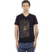 Trussardi Casual V-ringad T-shirt med Fronttryck Black, Herr