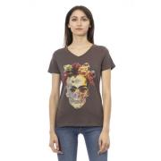 Trussardi Kortärmad V-ringad tryckt T-shirt Brown, Dam