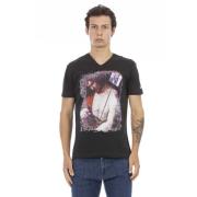 Trussardi Kortärmad V-ringad T-shirt med frampress Black, Herr