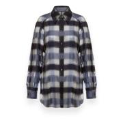 Alberta Ferretti Check Organza Skjorta Blue, Dam