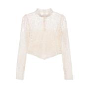 Twinset Kräm Vit Macramé Detalj Skjorta Beige, Dam