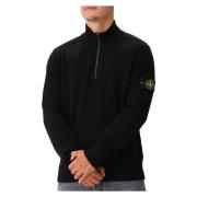 Stone Island Svart Ull Halv Zip Stickad Black, Herr