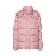 Moncler Texturerad pufferjacka med huva Pink, Dam