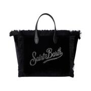 Saint Barth Sammet Mini Vanity Väska med Strass Black, Dam