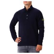 Stone Island Navy Blue Half Zip Stickad Blue, Herr