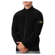 Stone Island Svart Stickad Dragkedja Tröja Black, Herr