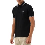 Stone Island Svart Kontrast Polo Skjorta med Vita Detaljer Black, Herr