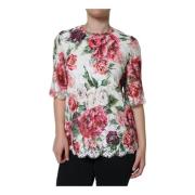 Dolce & Gabbana Vit Blommig Spetsblus med Silk Multicolor, Dam