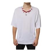 Dolce & Gabbana Vit Bomull Halsband Prydd T-shirt White, Herr