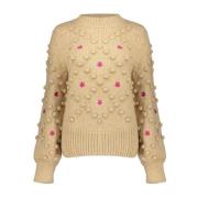 Geisha Blommig Dot Pullover Sand/Cyclame Beige, Dam