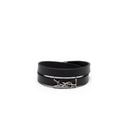 Saint Laurent Svart Logotyp Läder Wrap Armband Black, Herr