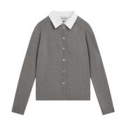 Semicouture Ull Cardigan med Poplin Krage Gray, Dam