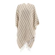 Brunello Cucinelli Randig Lamé Cape Beige, Dam