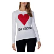 Love Moschino Rhinestone Heart Print Långärmad T-shirt White, Dam