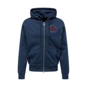 La Martina Bomull Full Zip Hoodie med Logotyp Blue, Herr