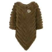 Blugirl Faux Fur Blomster Brosch Poncho Beige, Dam