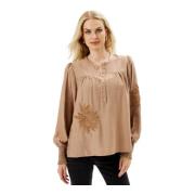 IN Front Feminin Blus med Puffärmar Beige, Dam