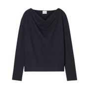 Closed Draped Wool Jersey Top Black, Dam