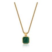 Nialaya Gold Necklace with Square Malachite Pendant Yellow, Herr