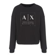 Armani Exchange Svart Logotröja Rund Hals Långärmad Black, Dam