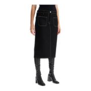 Courrèges Stretch denim midi kjol med slitsfickor Black, Dam