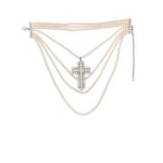 Alessandra Rich Kristallkors Hänge Multikedja Halsband Beige, Dam